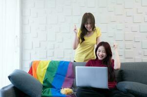 The LGBT couples live a comfortable life. having fun together happily photo