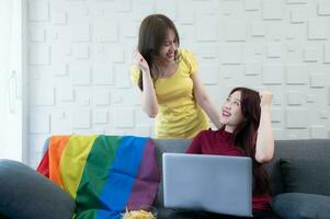 The LGBT couples live a comfortable life. having fun together happily photo