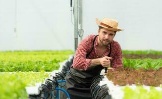 Small business owners on a mission to repair and install their own organic vegetable garden's water infrastructure. photo