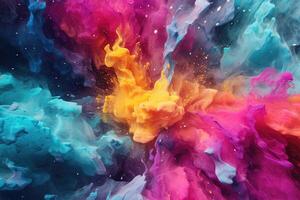 Colorful powder splash from an abstract background. colorful street murals painted on shaped canvas. photo