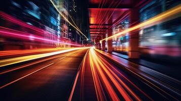 Abstract dynamic speed light trails with long exposure in an urban environment. photo
