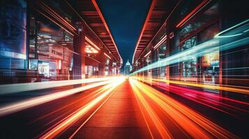 Abstract dynamic speed light trails with long exposure in an urban environment. photo