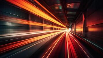 Abstract dynamic speed light trails with long exposure in an urban environment. photo