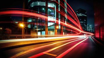 Abstract dynamic speed light trails with long exposure in an urban environment. photo