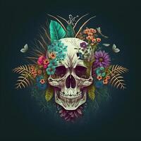 Skull decoration with flower or floral, photo