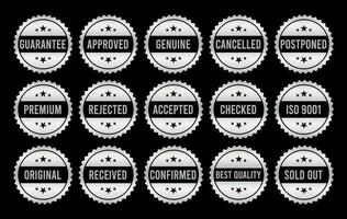 Silver Stamp design set - premium quality, guaranteed, approved, sold out, postponed, confirmed, genuine, original. vector