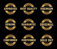 Gold Stamp design set - premium quality, guaranteed, approved, sold out, postponed, confirmed, genuine, original. vector