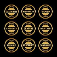 Gold Stamp design set - premium quality, guaranteed, approved, sold out, postponed, confirmed, genuine, original. vector