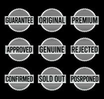 Silver Stamp design set - premium quality, guaranteed, approved, sold out, postponed, confirmed, genuine, original. vector