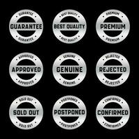 Silver Stamp design set - premium quality, guaranteed, approved, sold out, postponed, confirmed, genuine, original. vector