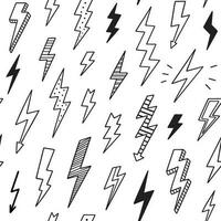 Lightning doodle set. Thunder in sketch style. Hand drawn vector illustration isolated on white background