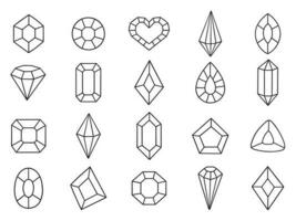 Crystals doodle set. Diamonds, quarts, gems in sketch style. Hand drawn vector illustration isolated on white background