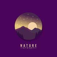 landscape outdoor badge vector template. creative nature at night graphic logo illustration