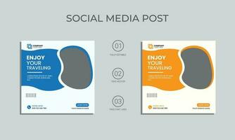 vector traveling social media post design. holiday travel, summer beach traveling social media post or web banner template design. tourism business marketing poster with abstract shape.