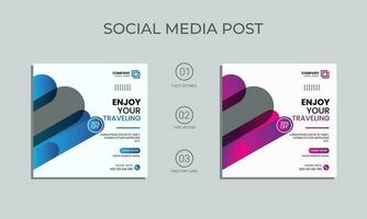vector traveling social media post design. holiday travel, summer beach traveling social media post or web banner template design. tourism business marketing poster with abstract shape.