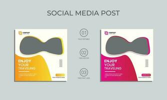 vector traveling social media post design. holiday travel, summer beach traveling social media post or web banner template design. tourism business marketing poster with abstract shape.