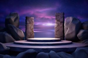 Photo of a podium in space for product presentation