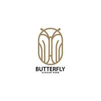 Pretty butterfly logo. Golden Butterfly in a Circle in simple minimalistic line art monoline style. Vector Icon Illustration