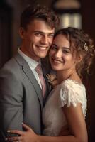 Ai Generative Photo portrait of a couple on wedding day