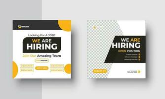 cartel de estamos contratando. empleados necesarios. diseño de contratación de trabajo para empresas o agencias. buena plantilla para publicidad en redes sociales vector