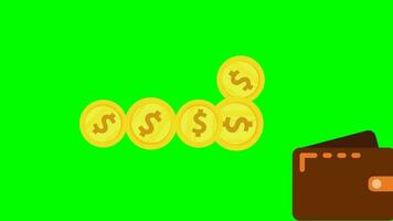 argent transfert, or pièces de monnaie entre portefeuilles, économie concept. 4k anime vidéos. 2d animation video