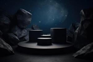 Photo of a podium in space for product presentation