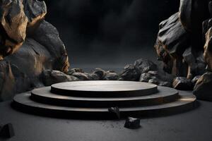 Photo of a podium in space for product presentation