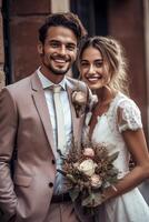 ai generativo foto retrato de un Pareja en Boda día