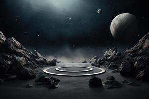 Photo of a podium in space for product presentation
