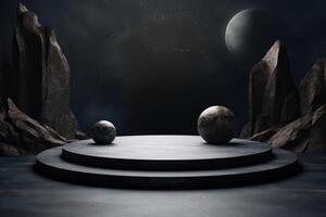 Photo of a podium in space for product presentation