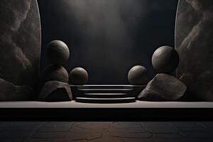 Photo of a podium in space for product presentation