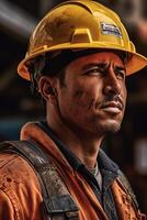 Photo closeup of a worker in a hard hat