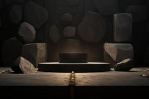 Photo of a podium in space for product presentation