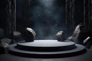 Photo of a podium in space for product presentation