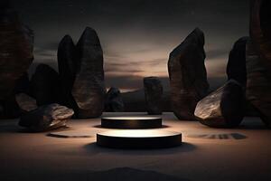 Photo of a podium in space for product presentation