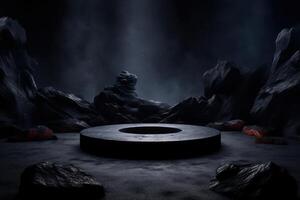 Photo of a podium in space for product presentation