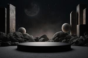 Photo of a podium in space for product presentation