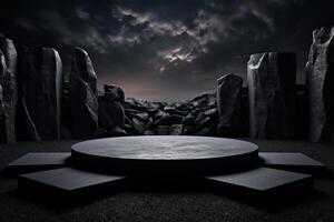 Photo of a podium in space for product presentation