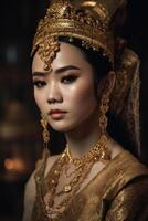 portrait of asian woman in a golden robe photo