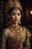 portrait of asian woman in a golden robe photo