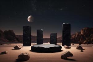 Photo of a podium in space for product presentation