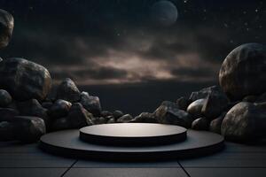 Photo of a podium in space for product presentation