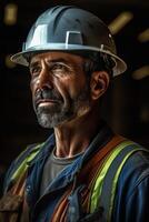 Photo closeup of a worker in a hard hat
