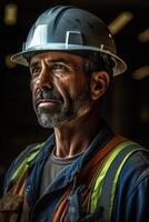 Ai Generative Photo closeup of a worker in a hard hat