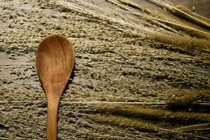 de madera cuchara en seco cañas Perfecto para tradicional Campaña bandera foto