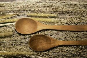 two wooden spoon on dry grass photo