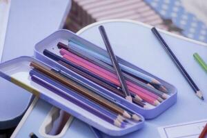 coloring pencil inside the pencil box. photo