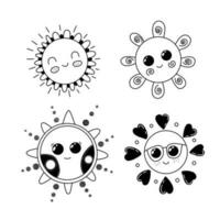 Set of Doodles Cute Smiling Suns Vector Illustration