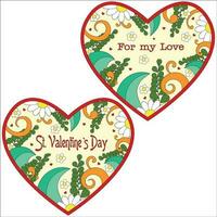 Saint Valentines day ornamental hearts in vector.  Colorful greeting card with flowers vector