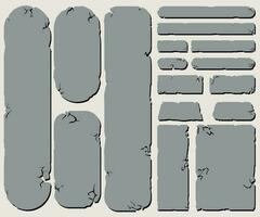 Set of Simple Stone tablet, rock banner with cracked elements in cartoon style isolated. Grey frame, block boulder for interface ui games. vector